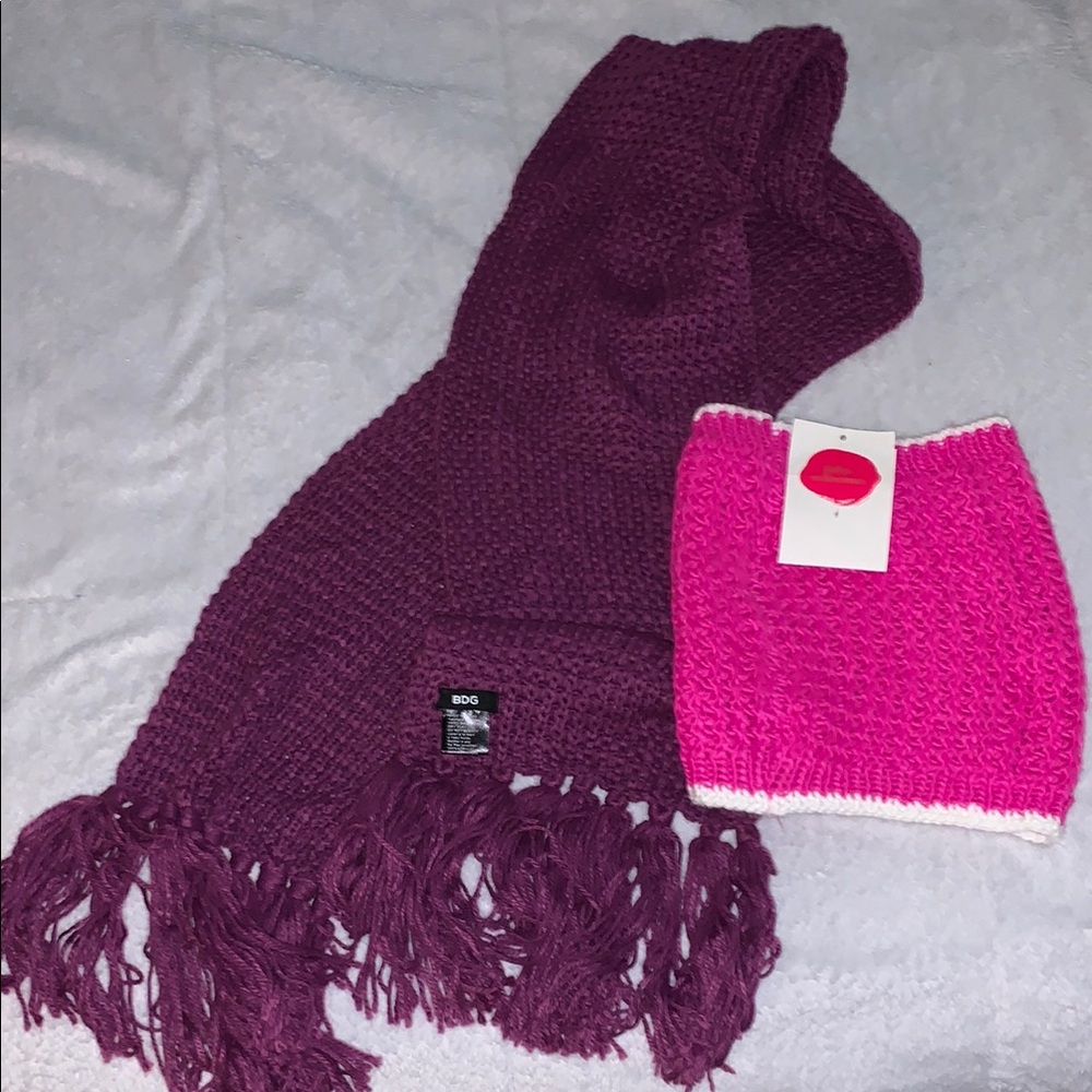 Purple Scarf and Pink neckwarmer Set